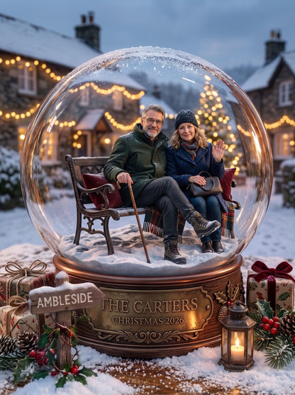 Personalised 'Christmas in Your Town' Snow Globe Framed Print & Keepsake