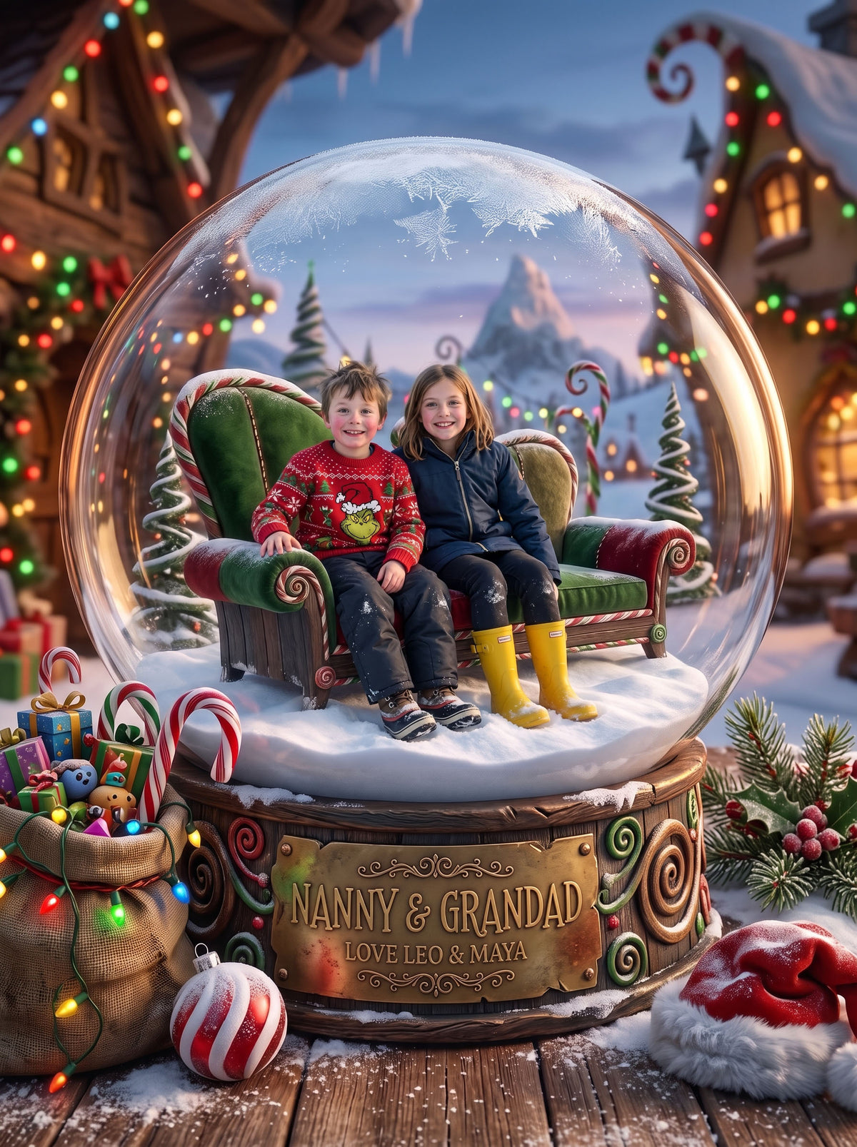 Christmas Movie, Song & Story Worlds — Custom Snow Globe Keepsake (Framed Print, Animated Video or Digital)