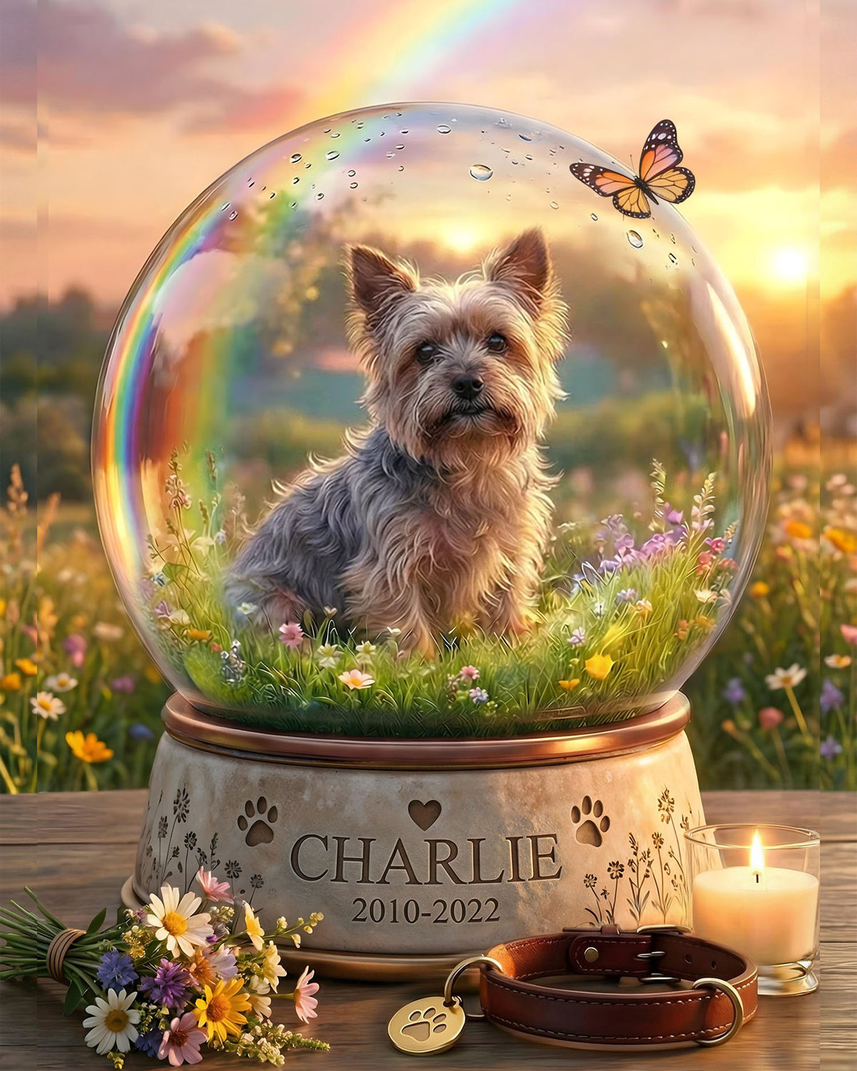 Personalised Dog Memorial Snow Globe Keepsake | Rainbow Bridge Tribute