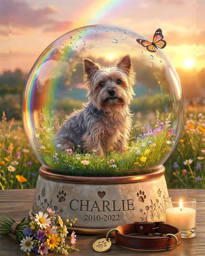 Personalised Dog Memorial Snow Globe Keepsake | Rainbow Bridge Tribute