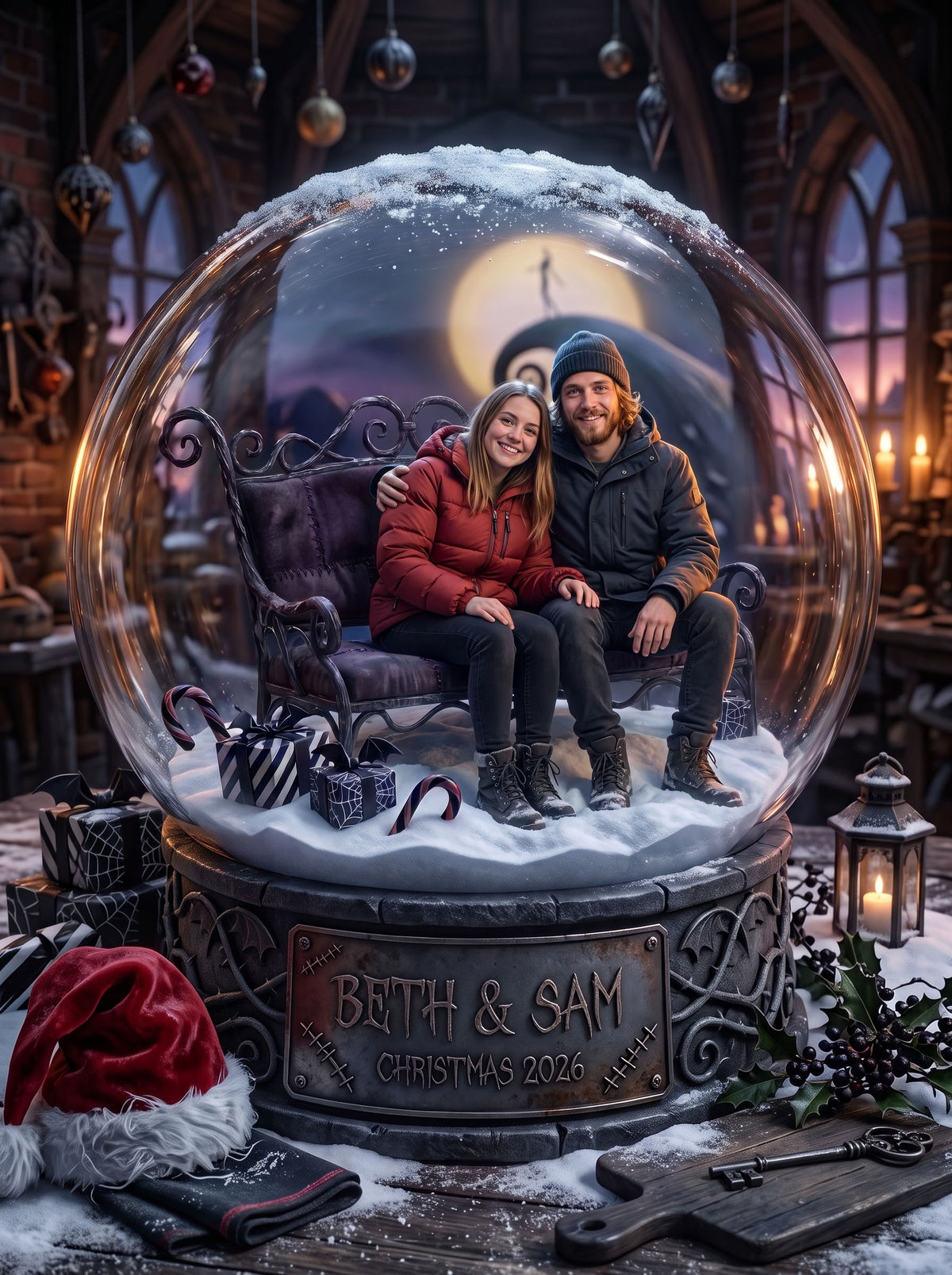 Christmas Movie, Song & Story Worlds — Custom Snow Globe Keepsake (Framed Print, Animated Video or Digital)