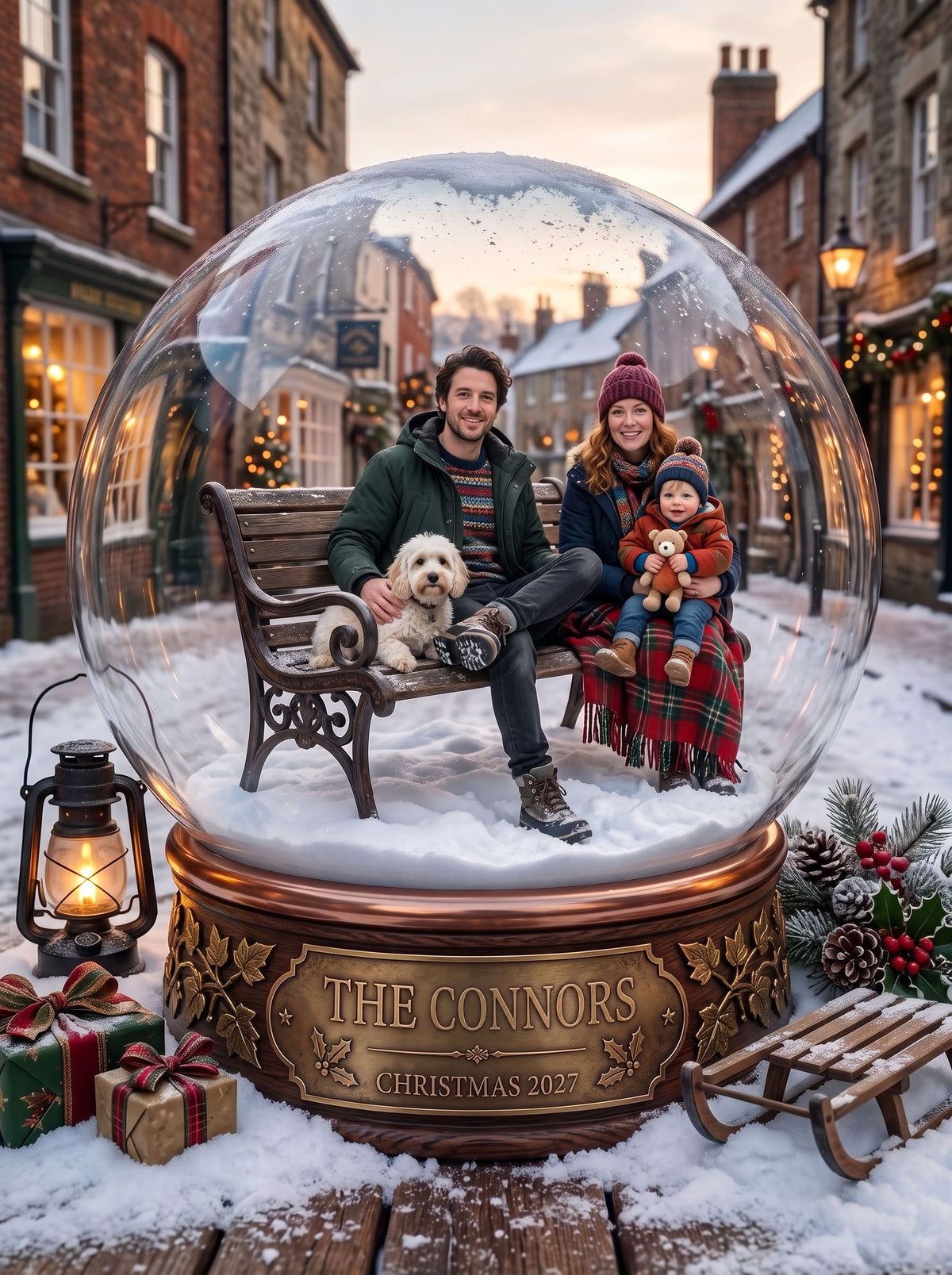 Personalised 'Christmas in Your Town' Snow Globe Framed Print & Keepsake