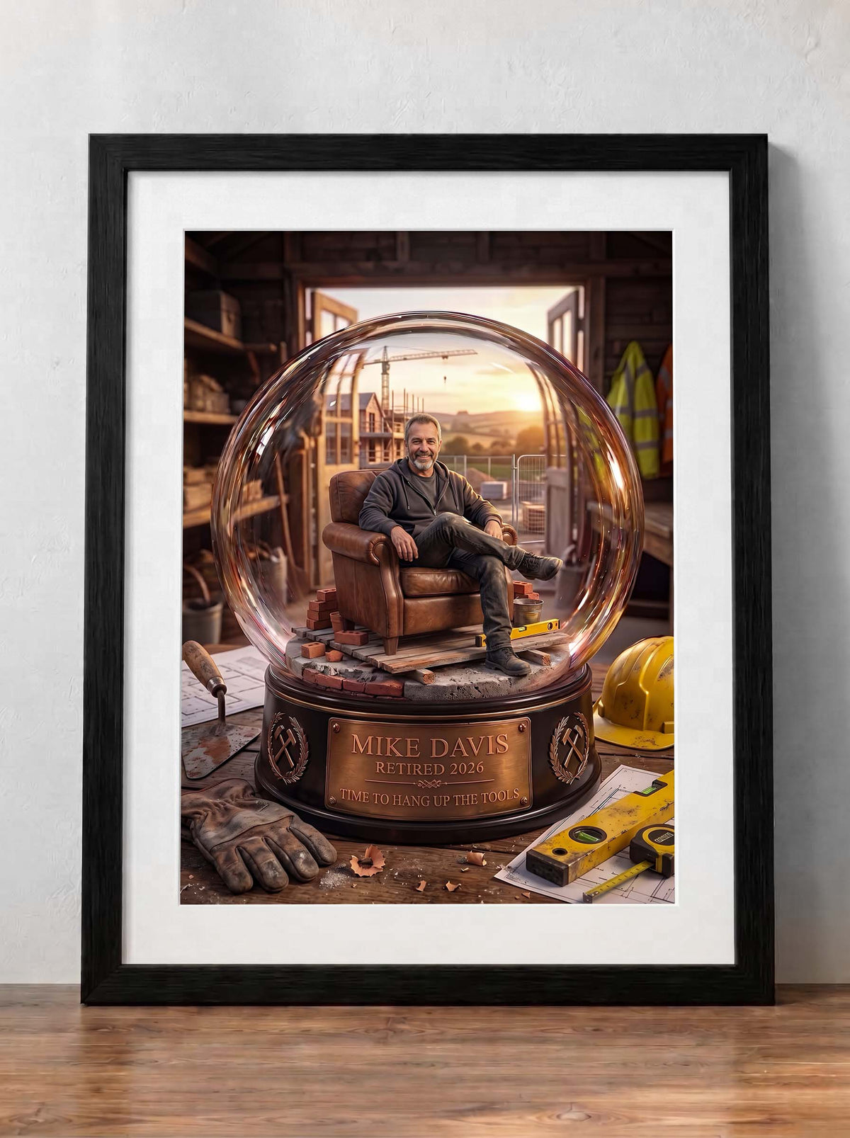 Personalised Retirement Keepsake Snow Globe Artwork & Framed Print