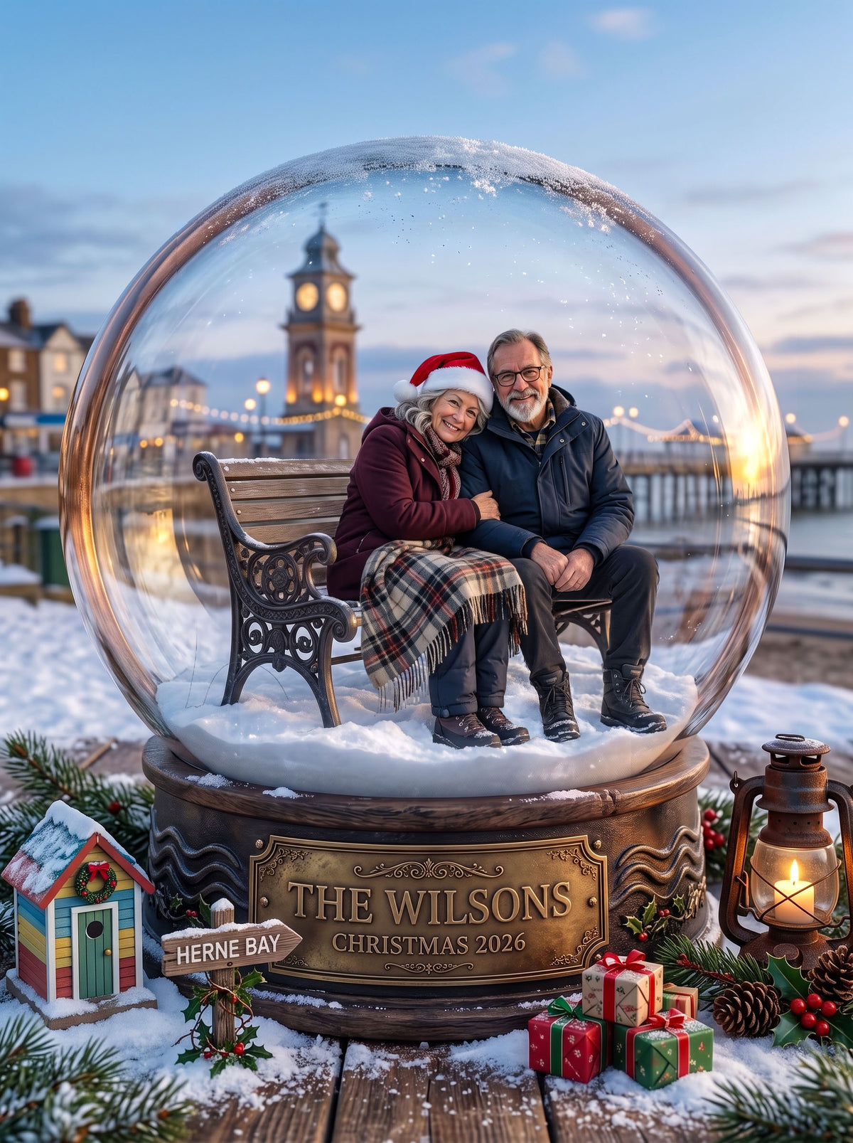 Personalised 'Christmas in Your Town' Snow Globe Framed Print & Keepsake