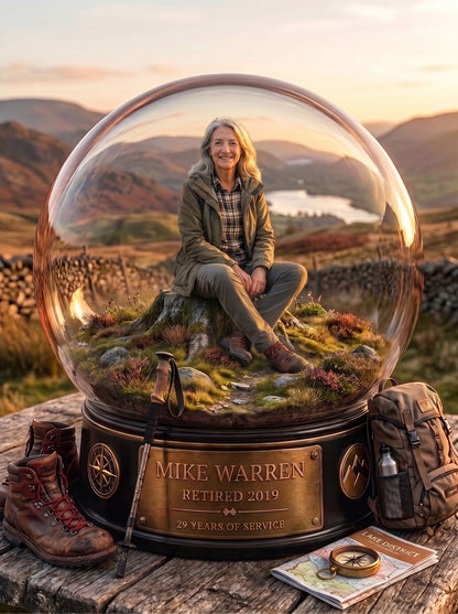 Hiker Retirement Gift | Personalised Lake District Snow Globe Keepsake