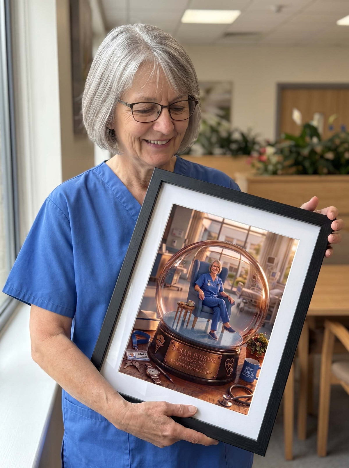 Personalised Retirement Keepsake Snow Globe Artwork & Framed Print