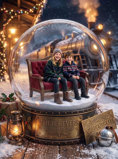 Christmas Movie, Song & Story Worlds — Custom Snow Globe Keepsake (Framed Print, Animated Video or Digital)