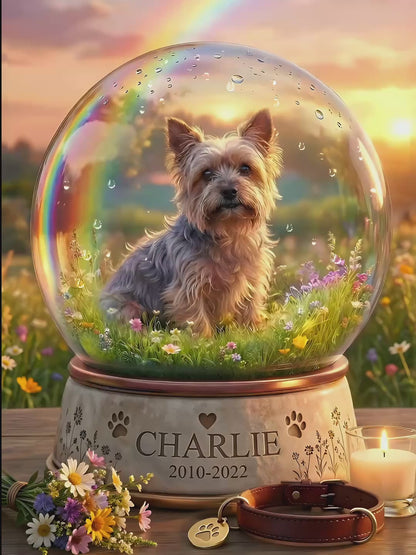 Personalised Dog Memorial Snow Globe Keepsake | Rainbow Bridge Tribute