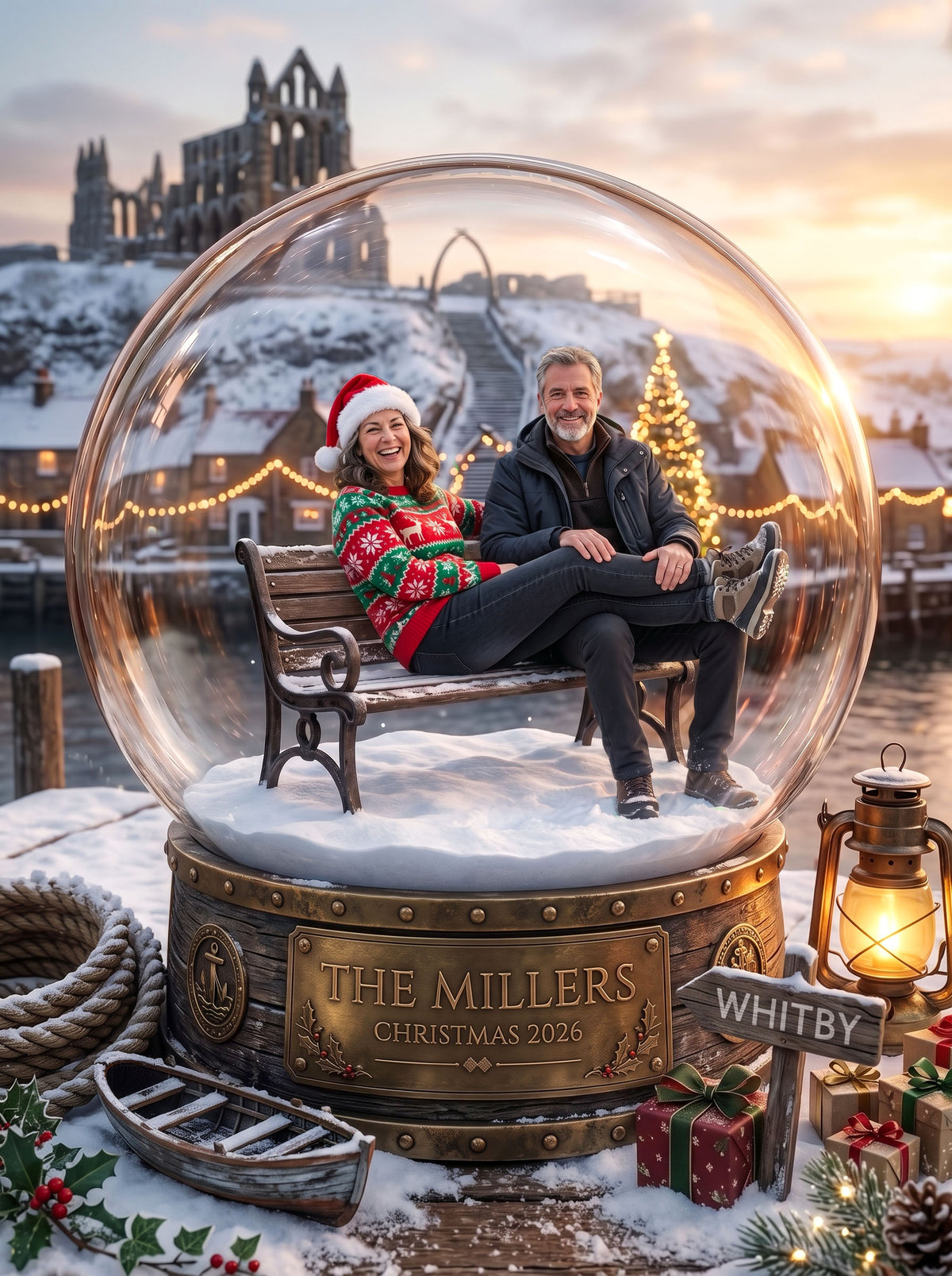 Personalised 'Christmas in Your Town' Snow Globe Framed Print & Keepsake